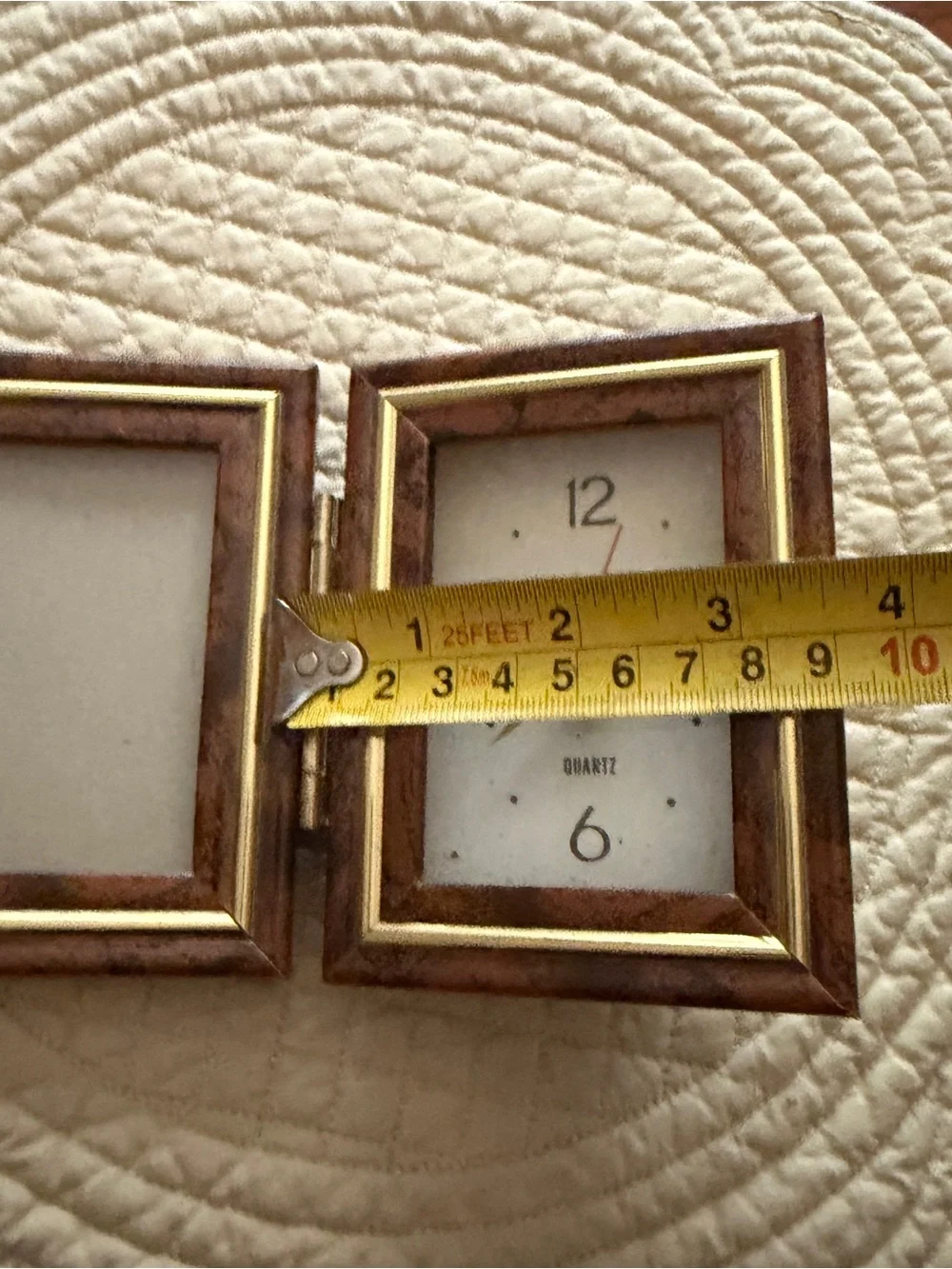 Vintage-Style Folding Table Clock and Photo Frame in Brown and Gold